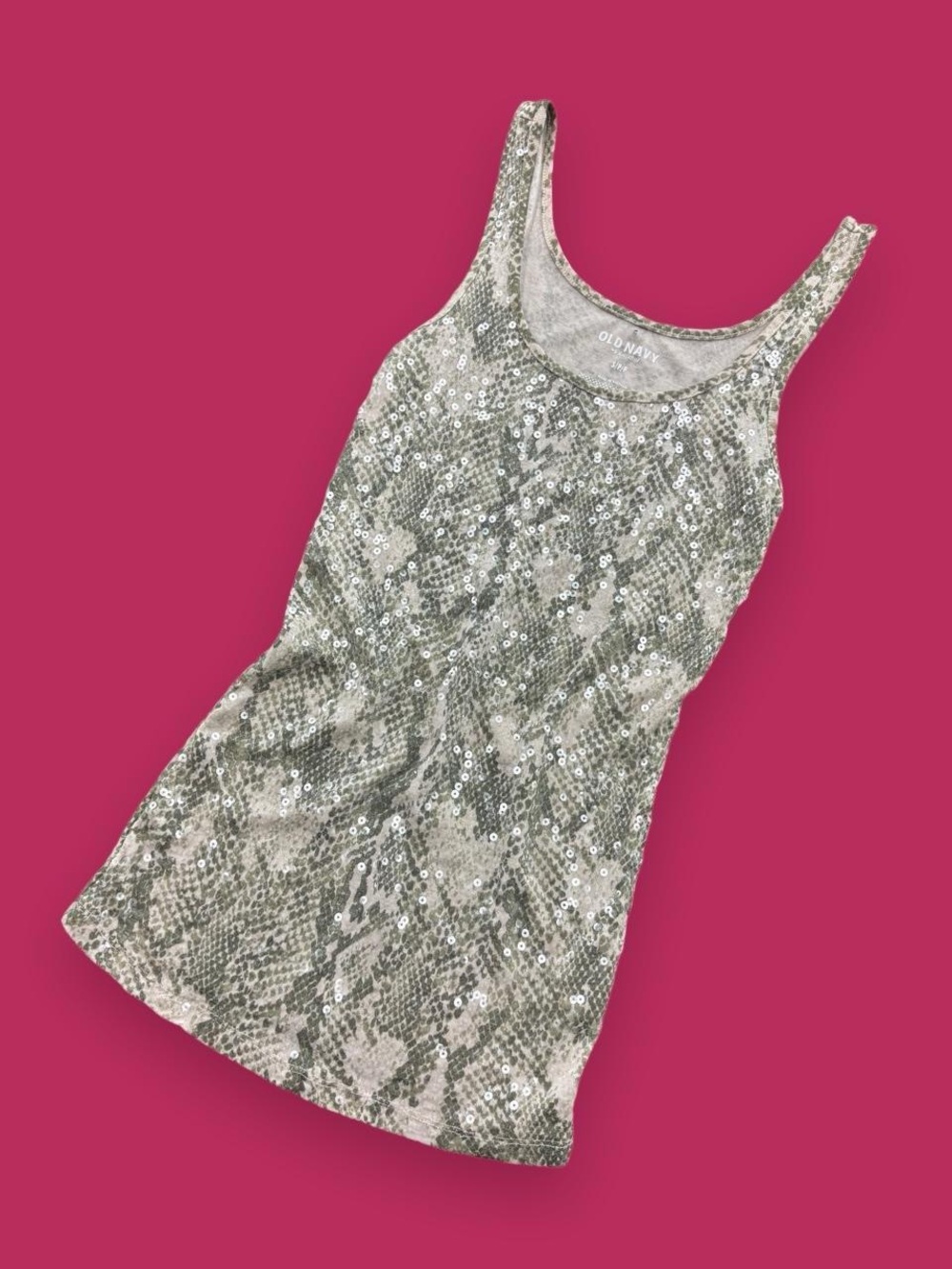 Y2K Old Navy Silver Sequin Snake-Print Tank Top